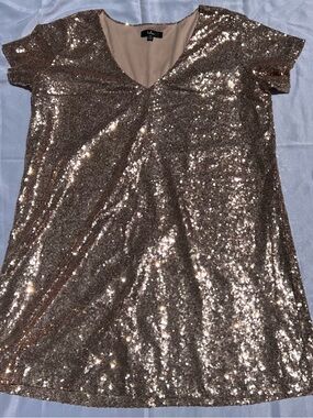 Lulu's Rose Gold Sequin V-Neck Party Dress